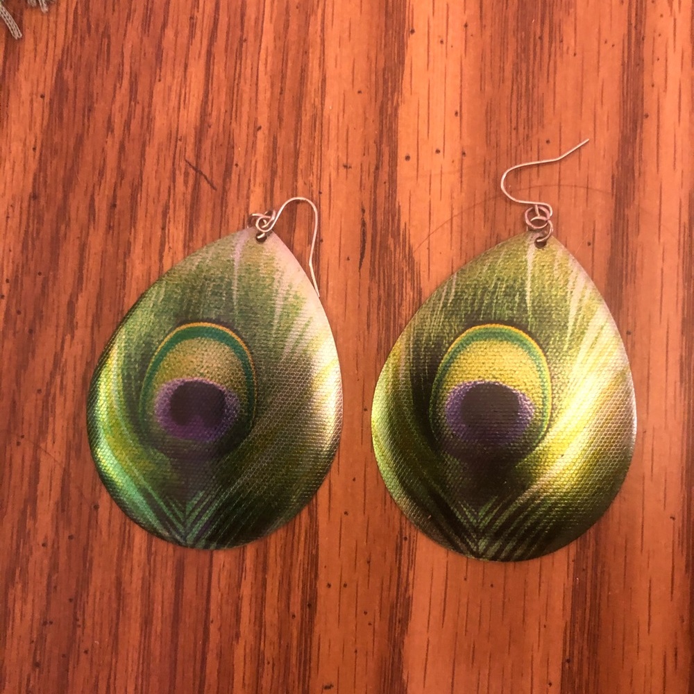 Metal printed peacock earrings